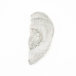 Handmadeˇanatomical filigree ear piece in 999 silver from above